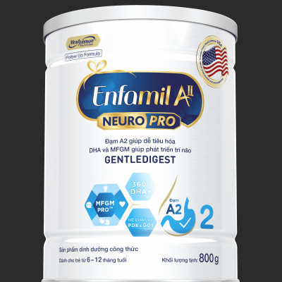 Combo 6 lon sữa bột Enfamil A2 Neuropro 2 cho trẻ từ 6 - 12 tháng tuổi – 800g