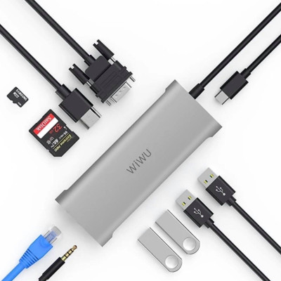 Hub Chuyển Đa Năng WIWU Alpha 11 In 1 USB-C A11 Đầu Ra HDMI 4K, Hỗ Trợ Sạc PD - Hàng Chính Hãng