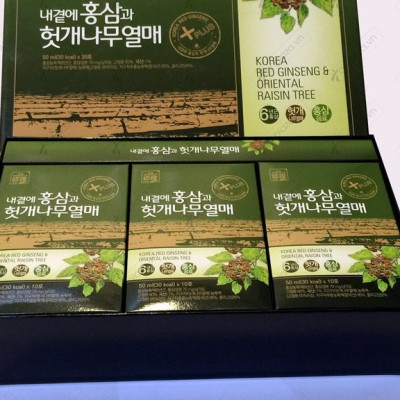 Nước Hồng Sâm bổ gan DAEDONG Hàn Quốc hộp 30 gói * 50ml (Korea Red Ginseng & Oriental Raisin Tree)