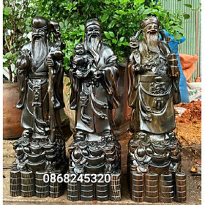 Bộ tượng phật tam đa phúc lộc thọ bằng gỗ mun hoa kt cao 50×15×12cm 