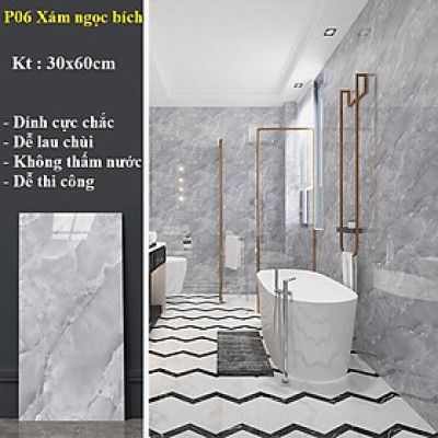 Bộ 15 Tấm Xốp Dán Tường 3D PVC Đá Xám Bóng 60x30cm Keo Sẵn Dày 2,5mm Cao Cấp, Sang Trọng