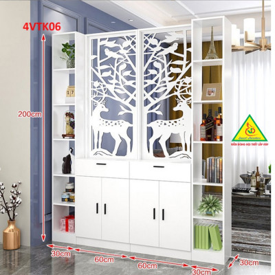 Vách ngăn phòng khách, vách ngăn tủ kệ bằng gỗ 4VTK06- Nội thất lắp ráp Viendong adv
