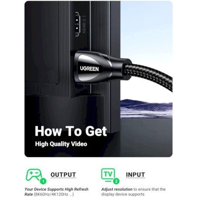 Ugreen UG60633HD140TK 10m 2.1 HDMI 8K 60hz 48Gpbs Male to Male Braided Cable 4k 120hz - HÀNG CHÍNH HÃNG