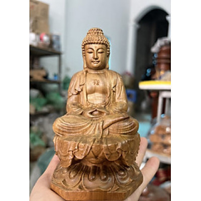Tượng phật adi đà bằng gỗ bách xanh kt cao 15×9×9cm 