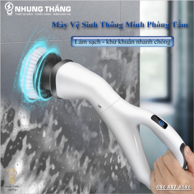 Máy Cọ Chà Sàn Vệ Sinh Tự Động, Bàn Chải Làm Sạch Vệ Sinh Nhà Tắm Không Dây Với 4 Đầu Thay Thế - Bảo Hành 12 Tháng