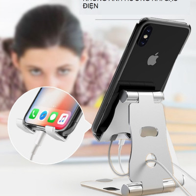 Giá Đỡ Để Bàn Điện Thoại Di Động, Máy Tính Bảng Hợp Kim Nhôm Cao Cấp - 02 Vị Trí Điều Chỉnh Góc Nhìn Hàng Chính Hãng Helios