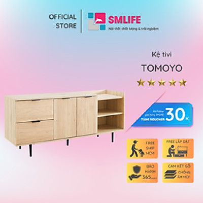 Kệ gỗ tivi phòng khách kết hợp giá sách SMLIFE Tomoyo