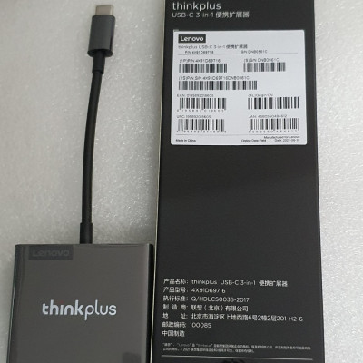 Cáp type C ra HDMI - VGA và USB - 3 trong 1 - Lenovo Thinkplus Type C USB-C 3-in-1 Adapter USB Hub, 4K HDMI 60Hz, VGA, USB 3.0 Type C to HDMI VGA USB 3.0 - Hàng chính hãng