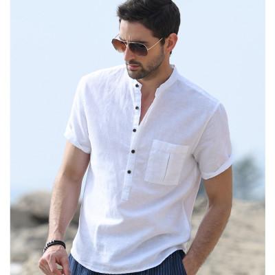 Áo sơ mi nam ngắn tay cổ tàu, chất liệu đũi mềm mát, sản phẩm cao cấp Đũi Việt