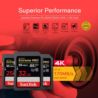 Thẻ nhớ SD U3 C10 V30 4K Tốc độ 170MB / giây Chính hãng SanDisk Extreme Pro SDXC UHS-1