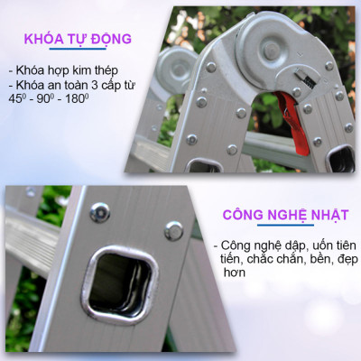 Thang nhôm gấp bốn khúc, Khóa thang tự động, an toàn, tiện dụng, đa năng - Chính hãng NIKITA 2024