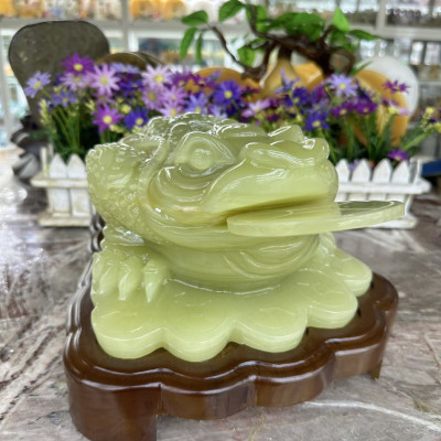 Tượng Cóc Ba Chân, Thiềm Thừ phong thủy chiêu tài lộc đá ngọc Onyx - Dài 35 cm