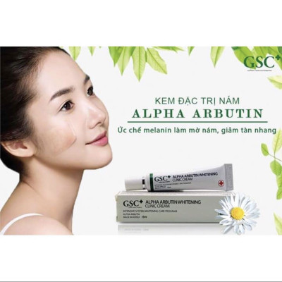 Kem hỗ trợ giảm thâm nám làm trắng da GSC ALPHA ARBUTIN WHITENING CLINIC CREAM 15ml, t rị nám tàn nhang hiệu quả