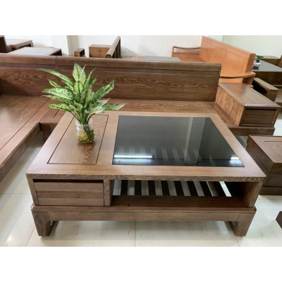 Bàn ghế phòng khách gỗ sồi Nga dáng chữ L chân quỳ