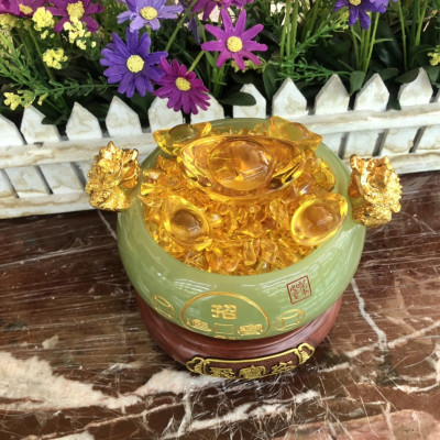 Bát vàng, Bát Tụ Tài, Bát Tụ Bảo đá ngọc cẩm thạch Hút Tài, Hút Lộc, Chiêu tài nạp lộc trang trí bàn thờ thần tài - Cao 14cm 