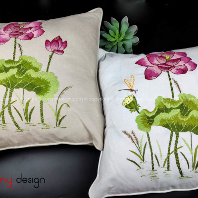 Tựa Lưng Thêu Tay Hoa Sen