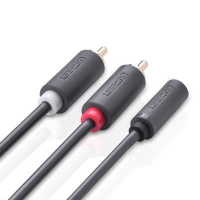 Cáp chuyển âm thanh jack 3.5mm cái sang 2 đầu hoa sen RCA đực dài 25CM UGREEN 10561 - Hàng Chính Hãng
