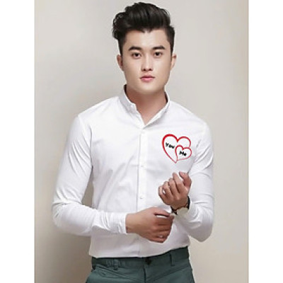 Áo Sơ Mi Dài Tay In Hình “Hoạ Tiết Love” Phối Cổ Bên Trái Vải Lụa Mềm Mịn Sang Trọng Thanh Lịch Menswear  Có Cổ Shirt Ka