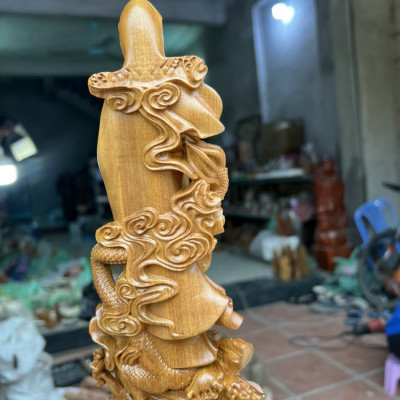 Tượng phật bà quan âm bồ tát bằng gỗ bách xanh thơm nức  kt 28×10×7vm