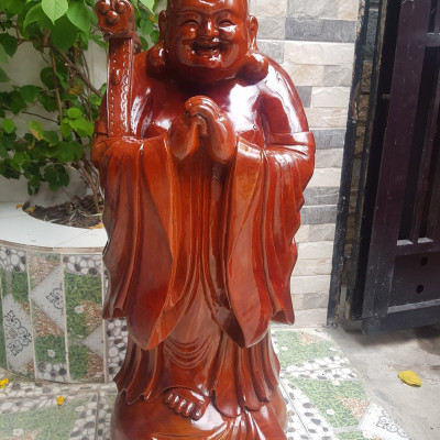 Tượng Gỗ Mỹ Nghệ Phật Di Lặc Đứng Trên Bao Tiền to Chúc Phúc Tay Cầm Như Ý dãy tiền Size Cao 80cm Đk 30cm Sâu 20cm Anh Chị Trưng Bày Phòng Khách ở Nhà , Công Ty, cửa hàng quà biếu tặng ạ
