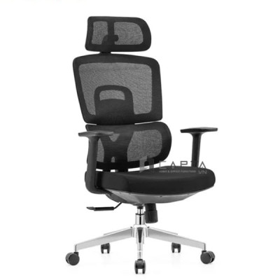 Ghế công thái học CM4527-M Nội thất Capta Ghế xoay văn phòng lưng lưới có tựa đầu bảo vệ cột sống nệm ngồi bọc vải có khung và tay nhựa chữ T 