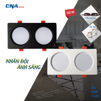 Đèn LED ENA âm trần đôi downlight DTD công suất 7Wx2 9Wx2 vỏ trắng vỏ đen