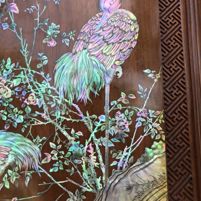 Tranh treo tường  gũ gụ ,tích hồng hạc  khảm ốc đỏ siêu đẹp kt 70×50x5cm 