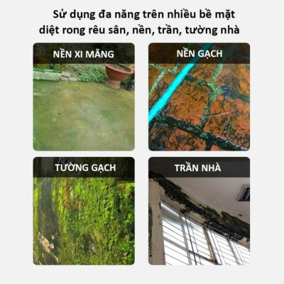Bột Tẩy Rong Rêu Mạnh – Xử Lý Rong Rêu Lâu Năm, Tường Gạch, Sân Nền Trơn Trượt