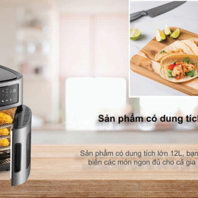 Lò chiên không dầu 12L Kangaroo KG12AF1A - Rapid Air - 1800W - Hàng chính hãng, Bảo hành 12 tháng