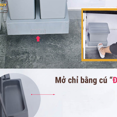 Thùng rác âm tủ bếp nhấn mở tự động cam kết chính hãng Grob