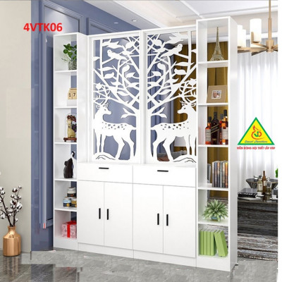 Vách ngăn phòng khách, vách ngăn tủ kệ bằng gỗ 4VTK06- Nội thất lắp ráp Viendong adv