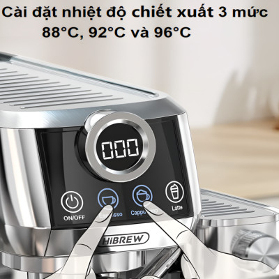 Máy pha cà phê Espresso bán tự động Espresso, Latte, Cappuccino thương hiệu Mỹ cao cấp HiBREW H13A - Hàng Nhập Khẩu
