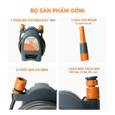 Vòi nước tưới cây, rửa xe đa năng Lebenlang LBLB3366 dây dài 10m, 2 đầu phun đi kèm - hàng chính hãng