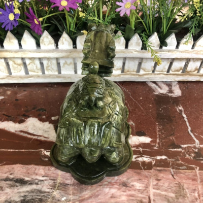 Tượng Long Quy ( Rùa đầu Rồng ) cõng con phong thủy đá ngọc Ấn Độ - Dài 16 cm