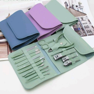 Bộ dụng cụ làm móng tay chân 16 món cao cấp đi kèm bao da tiện dụng inox - Hàng chính hãng