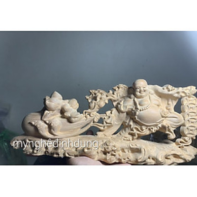 Tượng phật di lặc kéo bao vàng bằng gỗ ngọc âm thơm nức kt 30×12×9cm 