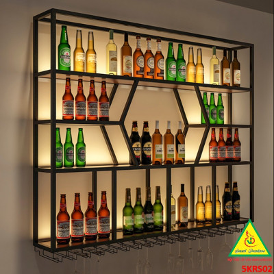 KỆ TRƯNG RƯỢU KHUNG SẮT – MẶT GỖ CÓ ĐÈN 5KRS02 - NỘI THẤT LẮP RÁP VIENDONGADV