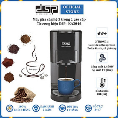 Máy pha cà phê 3 trong 1 thương hiệu cao cấp DSP KA3046 - Công suất: 1450W - Hàng Nhập Khẩu 