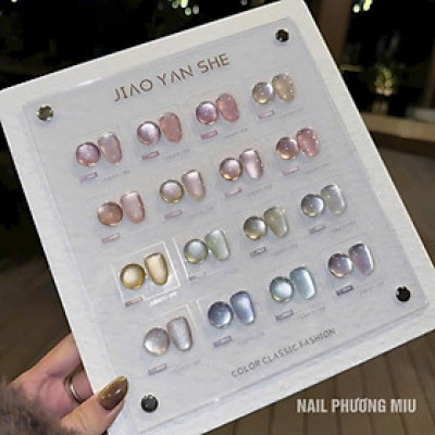 Set Sơn Mắt Mèo Ánh Trăng 16 Màu JiaoYanShe Tặng Kèm Bảng Màu, Sơn Mắt Mèo Jiao Hàn Quốc Đặc Mướt, Cọ Đẹp, Chai 15ml Nữ Women