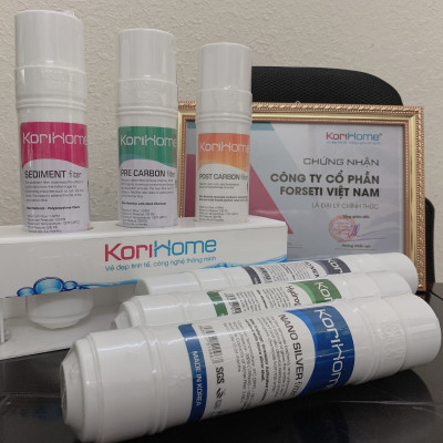 Combo đầy đủ 7 lõi lọc nước Korihome (2 sediment,1 precarbon, 1 postcarbon, 1 nanosilver, 1 hydrogen, 1 RO) 