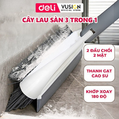 Chổi Chà Sàn Nhà Tắm Kết Hợp Gạt Nước Đầu Chữ V Deli - Chổi Cọ Sàn Đa Năng 2 Đầu Chổi Kèm Gạt Nước Làm Sạch Mọi Góc Bẩn