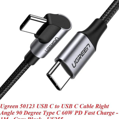 Ugreen 50123 1m cáp USB 2 đầu type C vuông góc 60W PD mạ nhôm nâu đen Ugreen US255 - Hàng Chính Hãng