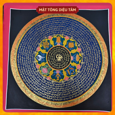 Tranh Mandala Lục Tự Chân Ngôn tranh Chú Om Vẽ Tay Thủ Công họa sư Nepal 55cm kim cương thừa [ tranh KHÔNG KHUNG] Mật tông Diệu Tâm