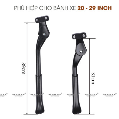 Chân chống xe đạp điều chỉnh bằng hợp kim nhôm LGA-28 lắp đặt tại vị trí 2 lỗ chờ hỗ trợ bên hông (như hình) cho xe đạp địa hình MTB/xe đạp gập/xe đạp điện bánh 20-29 inch, chiều dài điều chỉnh 33 - 40 cm - Mai Lee
