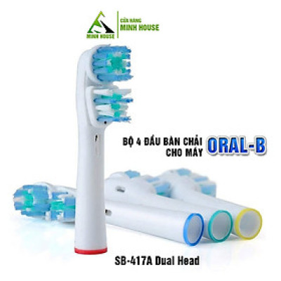 Cho máy Oral B Braun, SB-417A Dual Heads đầu kép, Bộ 4 đầu bàn chải đánh răng điện thay thế , Phá tan mọi mảng bám, làm sạch cao răng, cho răng sáng bóng