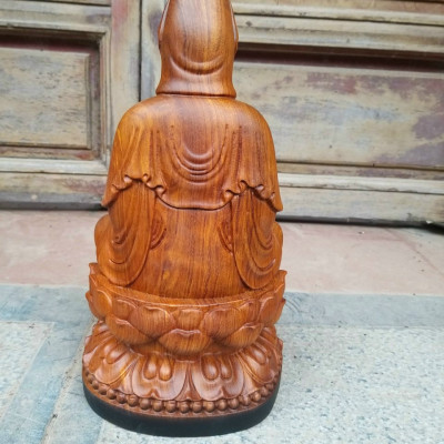 Tượng phật bà quan âm bồ tát bằng gỗ hương đá tô làm mầu giả cổ kt cao 30×14×15cm