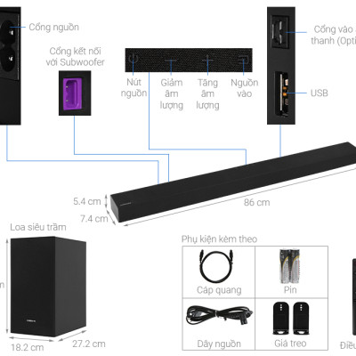 Loa thanh Soundbar Samsung 2.1 HW-T420 - Hàng chính hãng