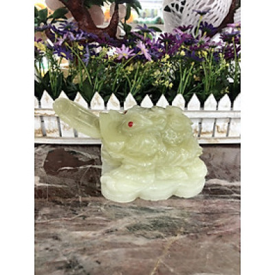 Tượng Cóc Ba Chân, Cóc Ngậm Tiền, Thiềm Thừ phong thủy chiêu tài lộc đá ngọc Onyx - Dài 13 cm