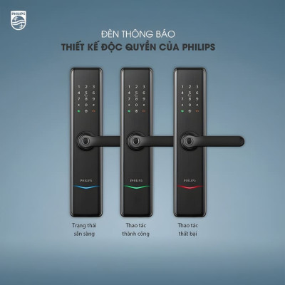 Bộ khóa cửa thông minh Bluetooth, vân tay, thẻ từ, mật khẩu và chìa cơ Philips DDL7300 - Hàng nhập khẩu
