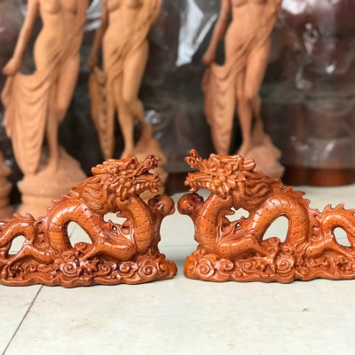 Tượng con rồng phong thủy  bằng gỗ hương đá kt 25×14×7cm 